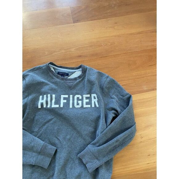 Tommy Hilfiger Sweatshirt Spellout Grey Womens Logo Activewear Large - Picture 2 of 4